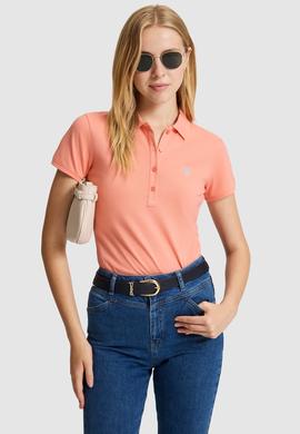 Kadın Somon Polo Yaka Basic Tişört - 50321818140