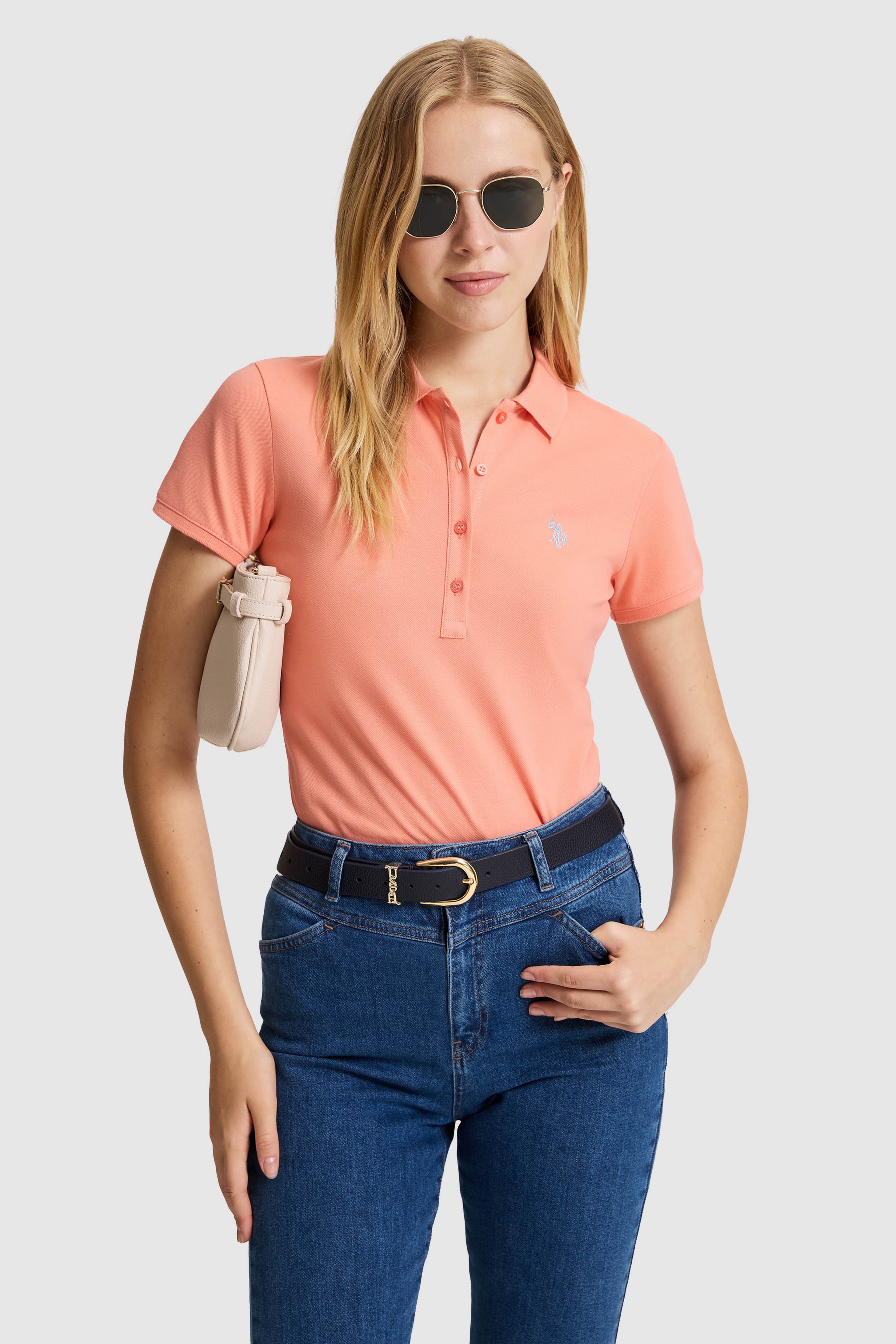 Kadın Somon Polo Yaka Basic Tişört - Image 1
