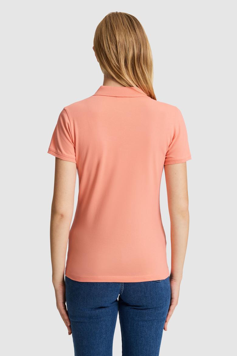 Kadın Somon Polo Yaka Basic Tişört - 50321818140