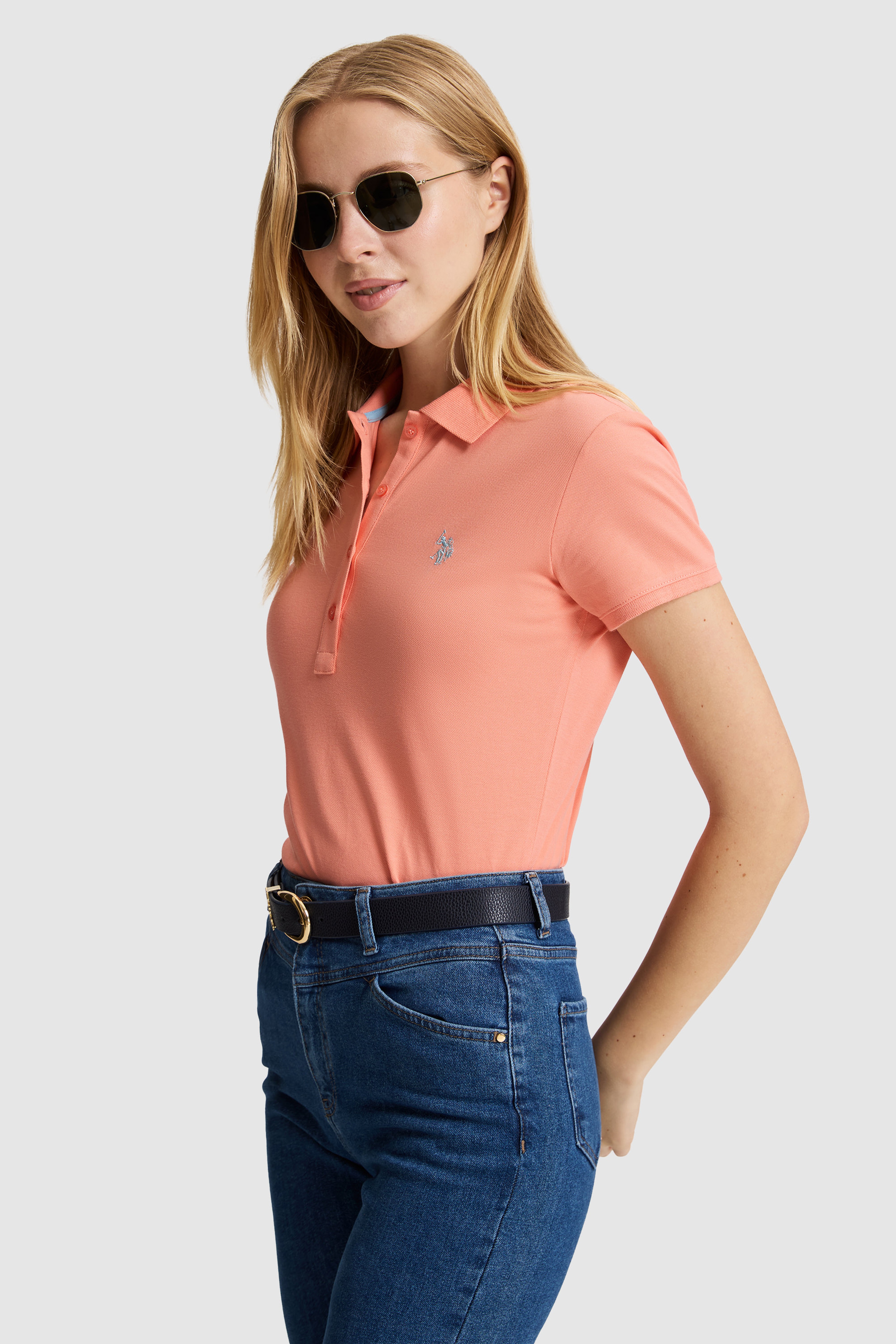 Kadın Somon Polo Yaka Basic Tişört - Image 3