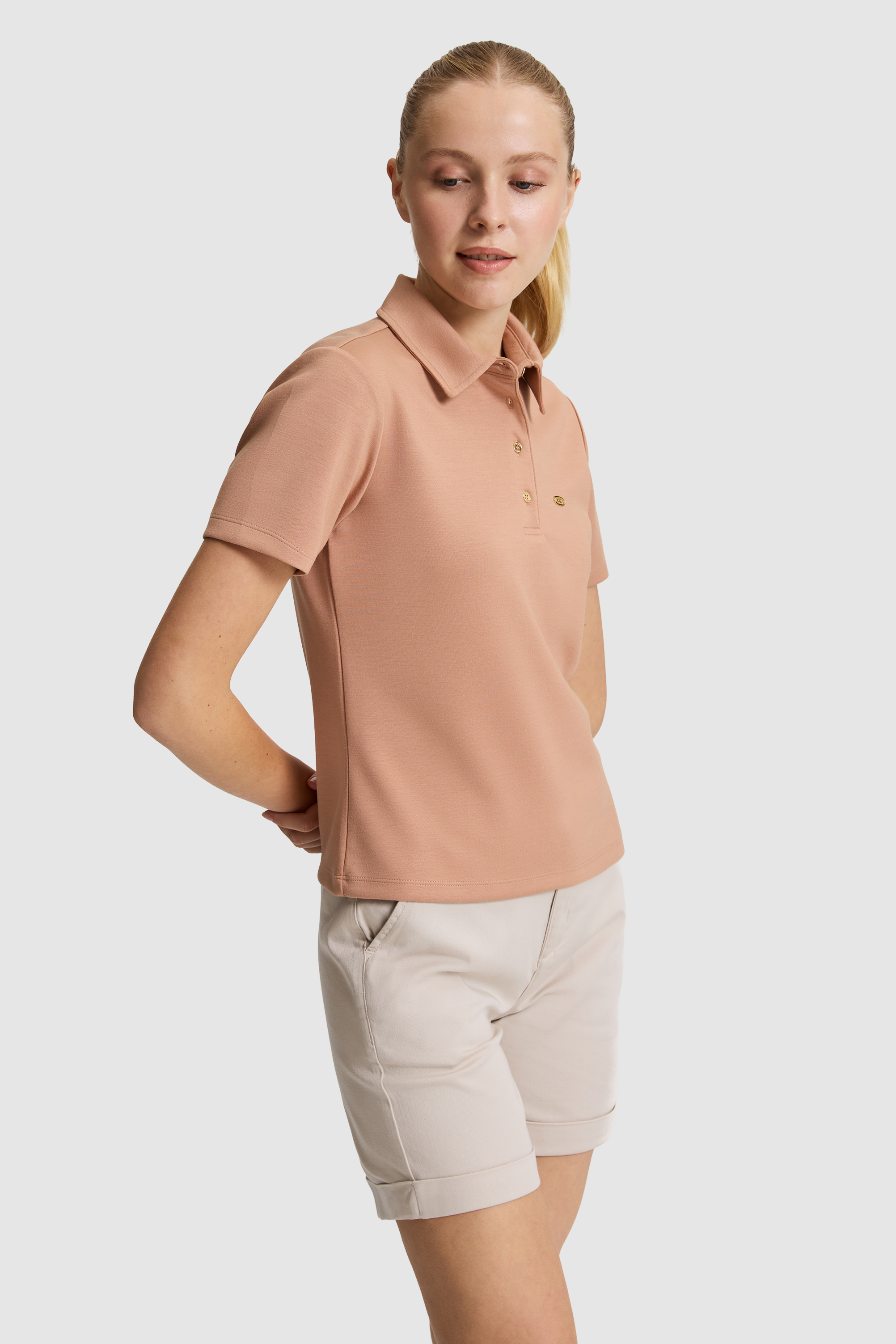 Kadın Pudra Polo Yaka Tişört - 50322026010