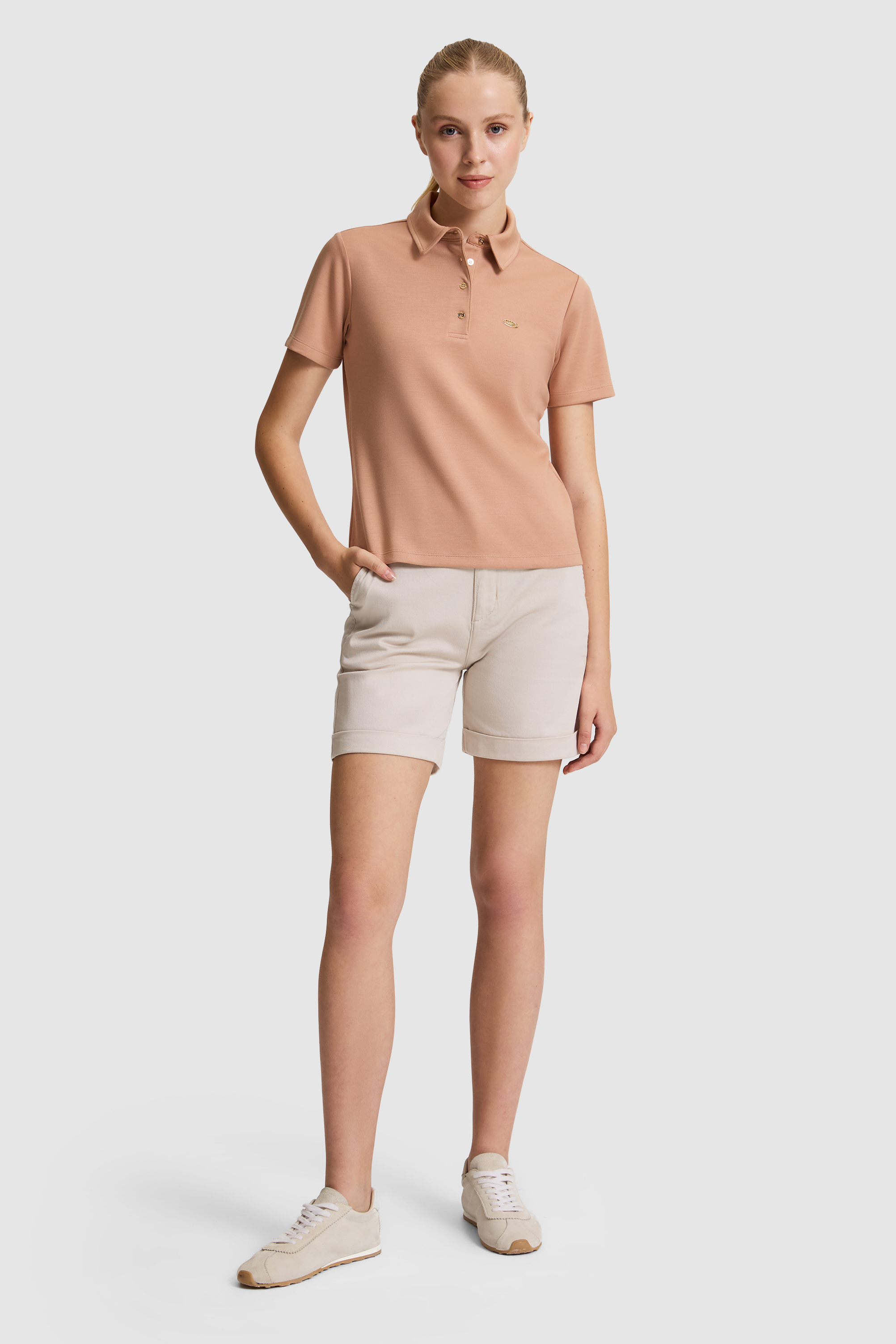 Kadın Pudra Polo Yaka Tişört - 50322026010