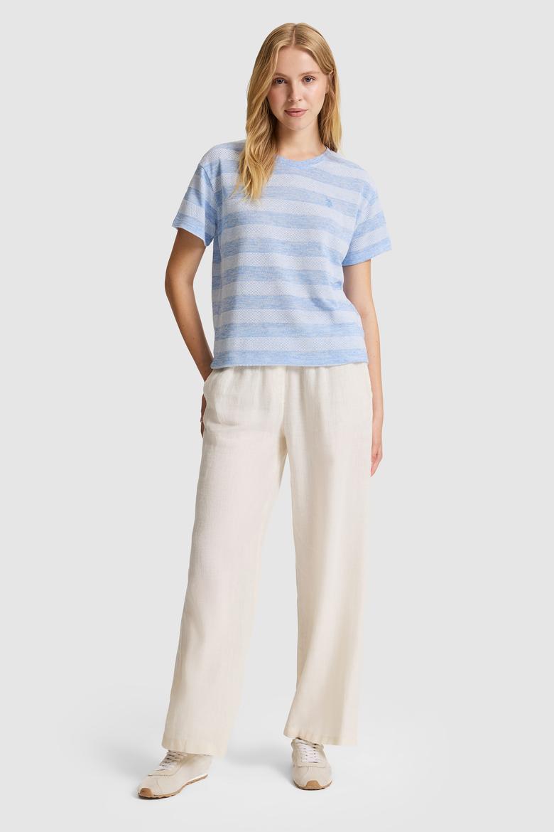 Kadın Açık Mavi  Bisiklet Yaka Tişört - 50322097008