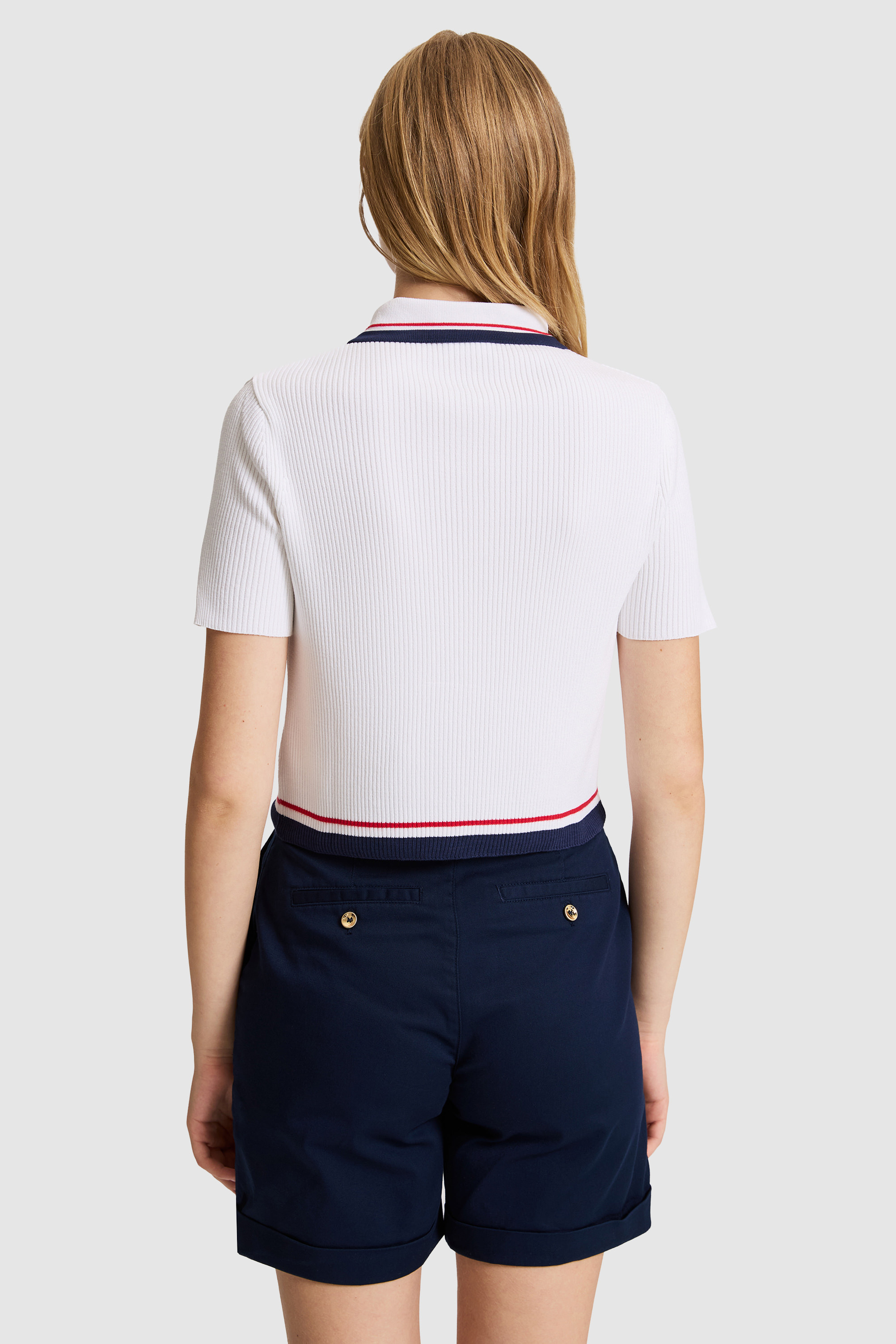 Kadın Beyaz Polo Yaka Yarım Fermuarlı Triko Tişört - 50324593002
