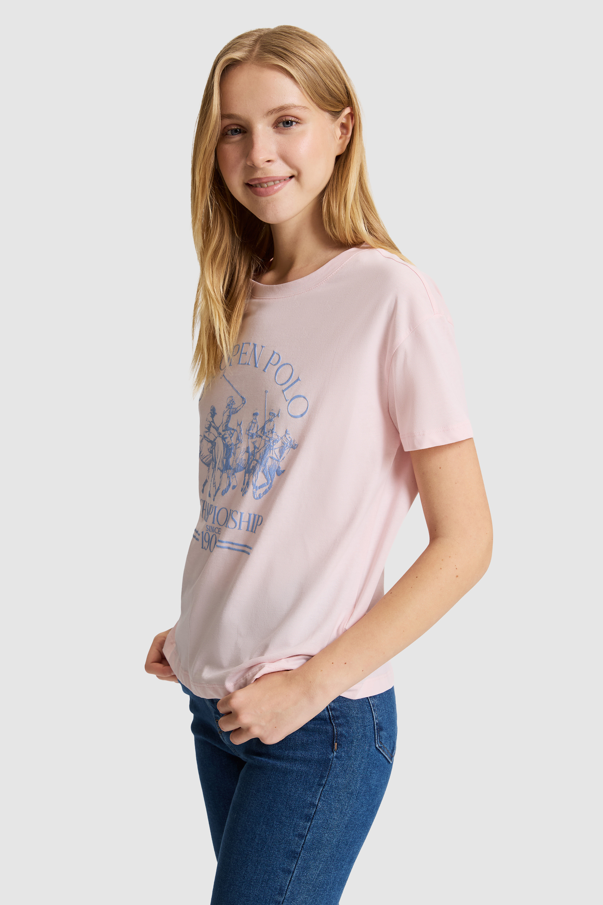 Kadın Açık Pembe Bisiklet Yaka Tişört - 50326031005