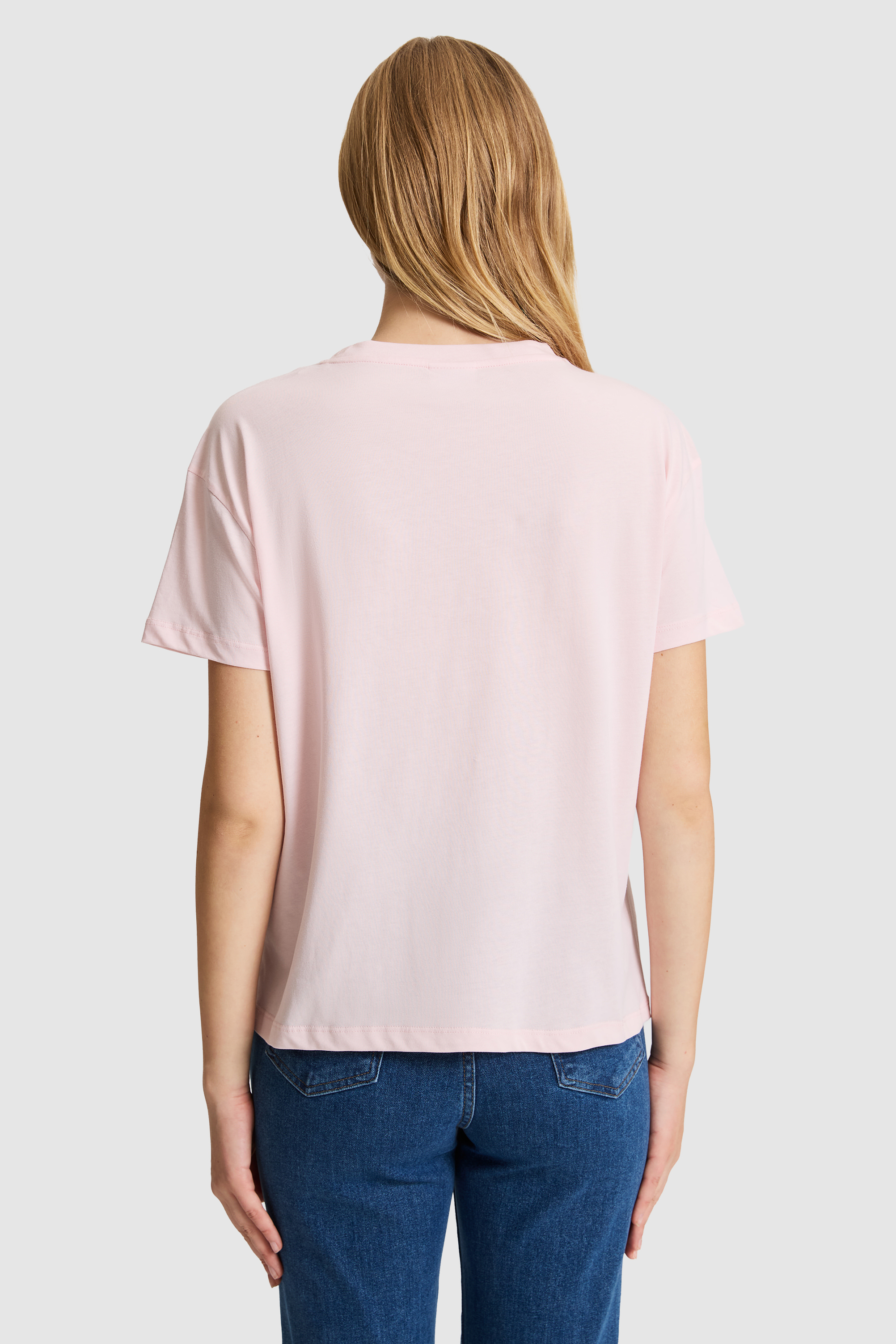 Kadın Açık Pembe Bisiklet Yaka Tişört - 50326031005