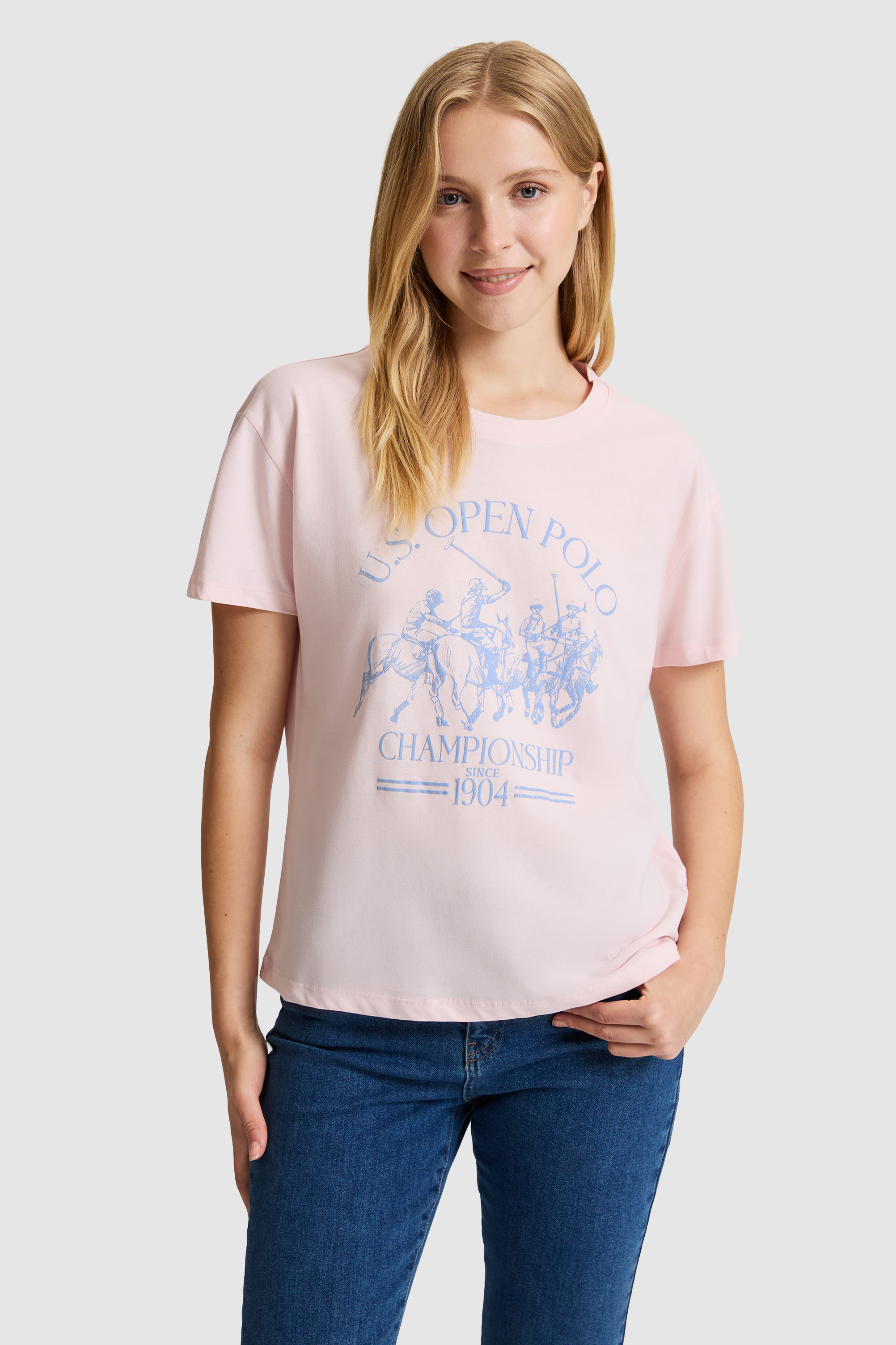Kadın Açık Pembe Bisiklet Yaka Tişört