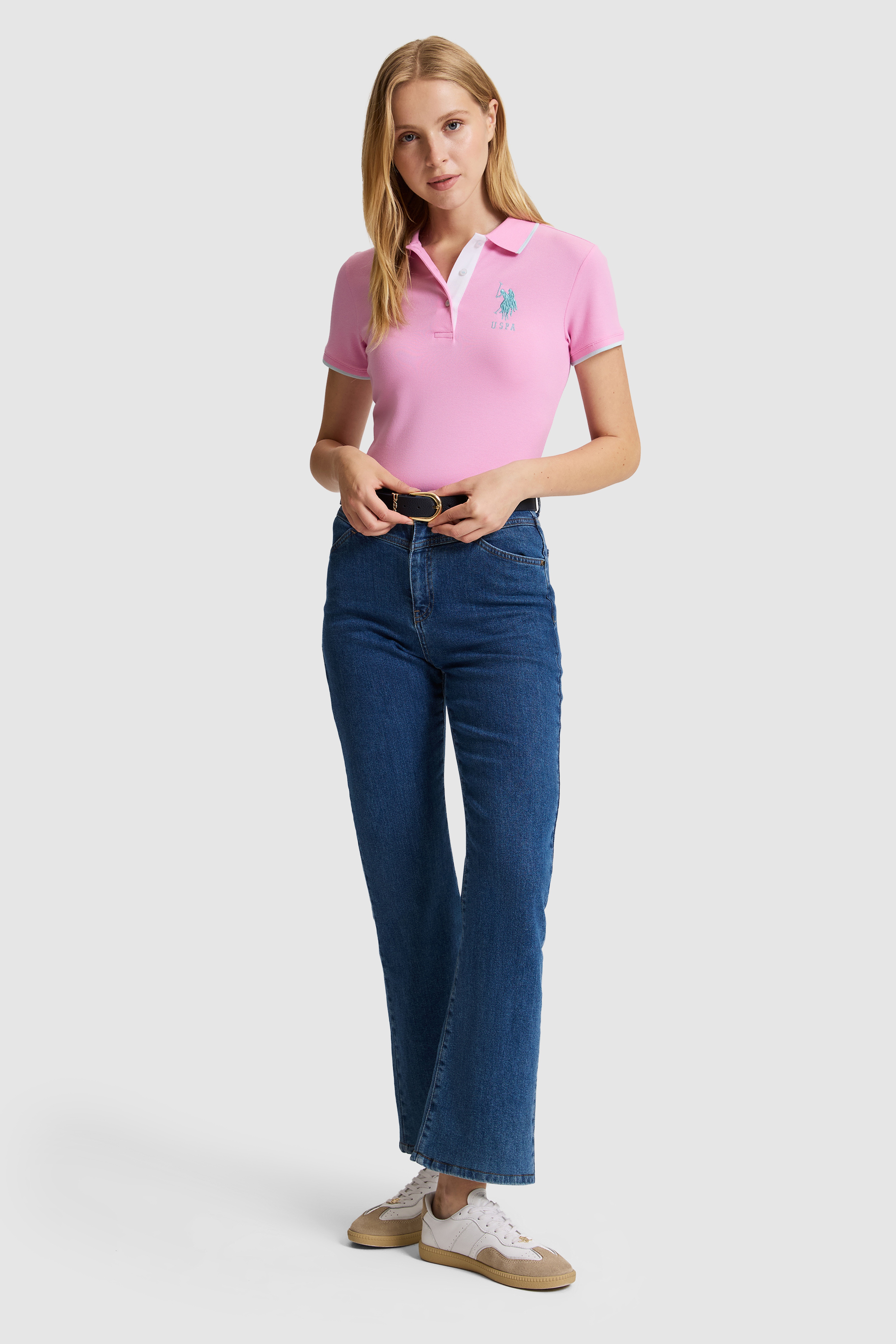 Kadın Pembe Polo Yaka Tişört - Image 4