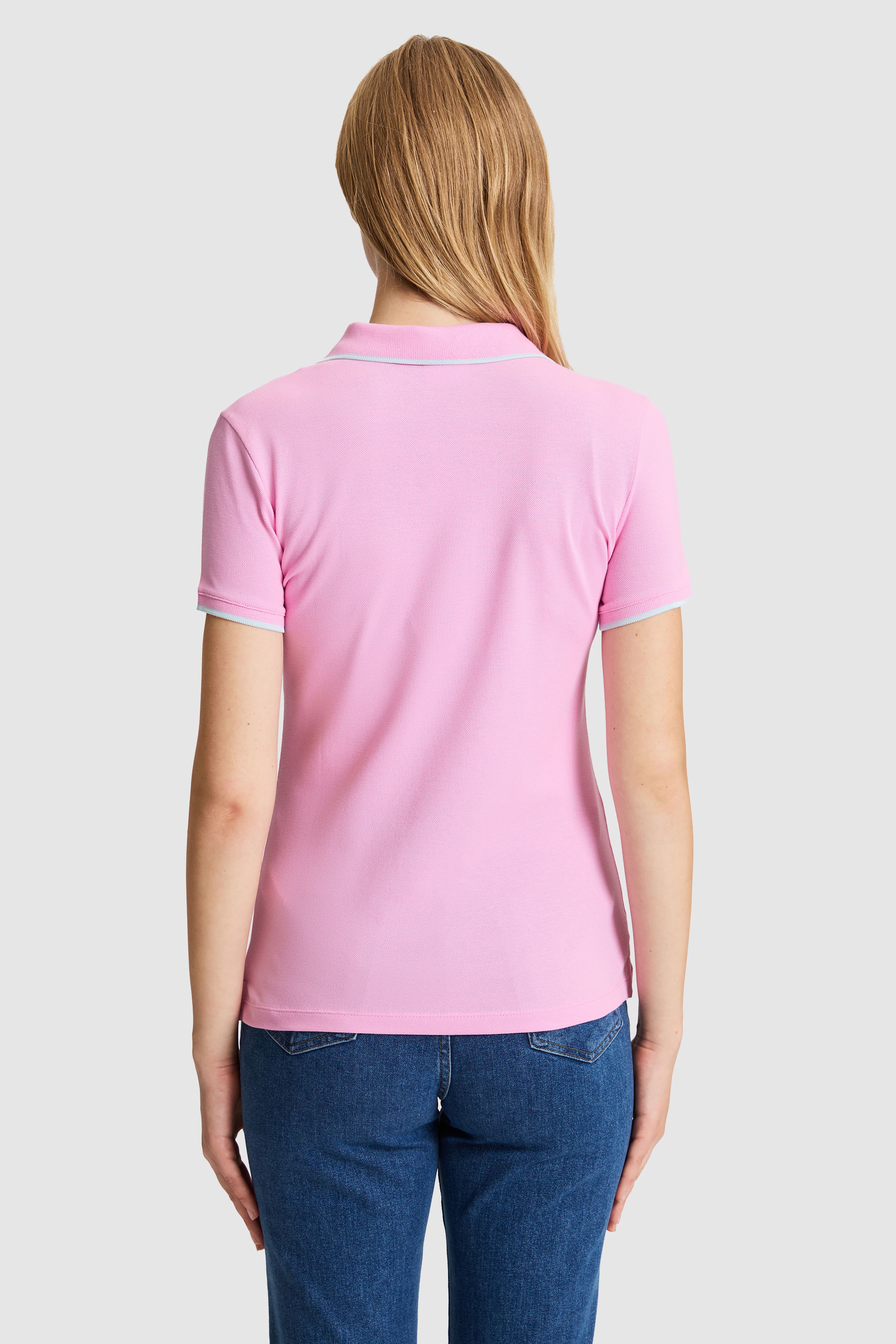 Kadın Pembe Polo Yaka Tişört - Image 5