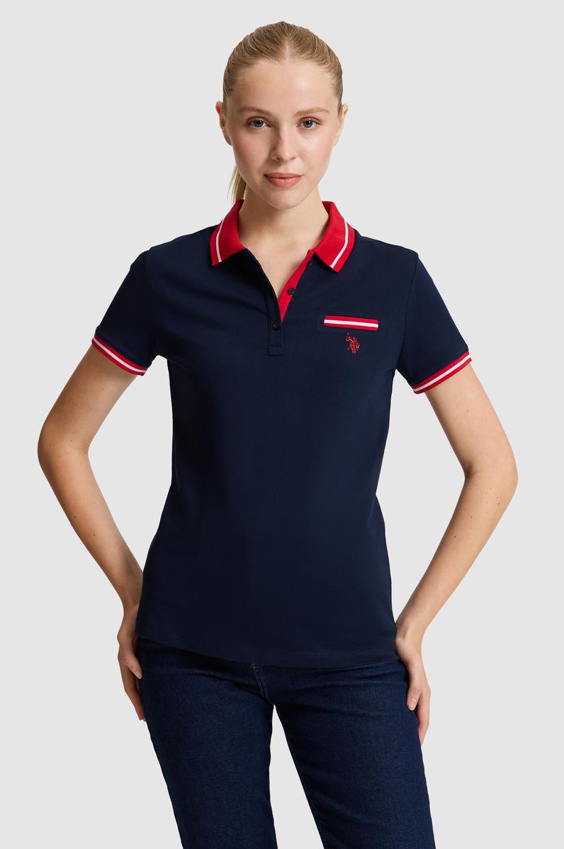 Kadın Lacivert Polo Yaka Basic Tişört