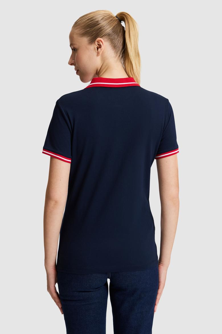 Kadın Lacivert Polo Yaka Basic Tişört - 50323455021