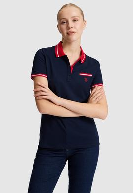 Kadın Lacivert Polo Yaka Basic Tişört - 50323455021