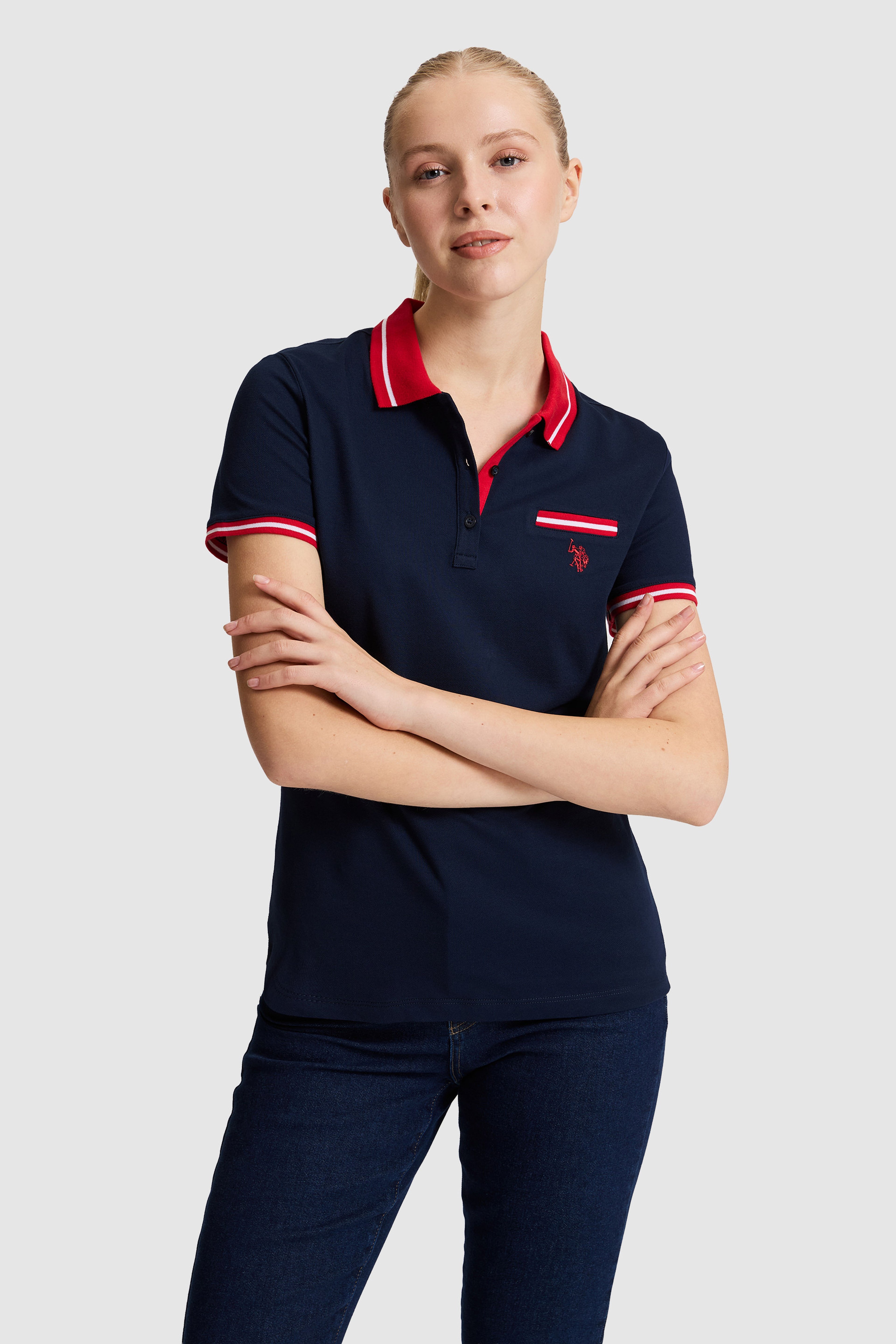 Kadın Lacivert Polo Yaka Basic Tişört