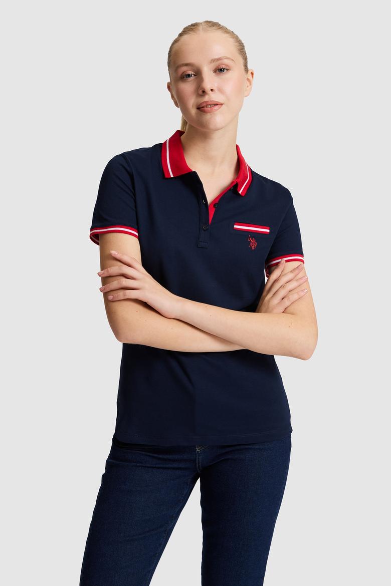 Kadın Lacivert Polo Yaka Basic Tişört - 50323455021