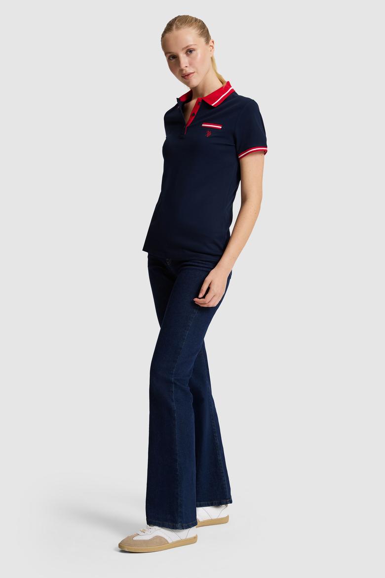 Kadın Lacivert Polo Yaka Basic Tişört - 50323455021