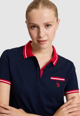 Kadın Lacivert Polo Yaka Basic Tişört - 50323455021