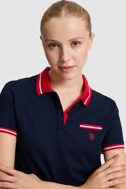 Kadın Lacivert Polo Yaka Basic Tişört