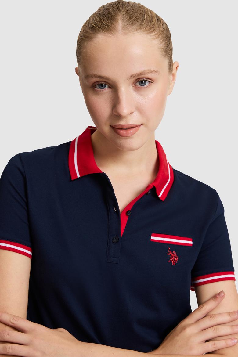Kadın Lacivert Polo Yaka Basic Tişört - 50323455021