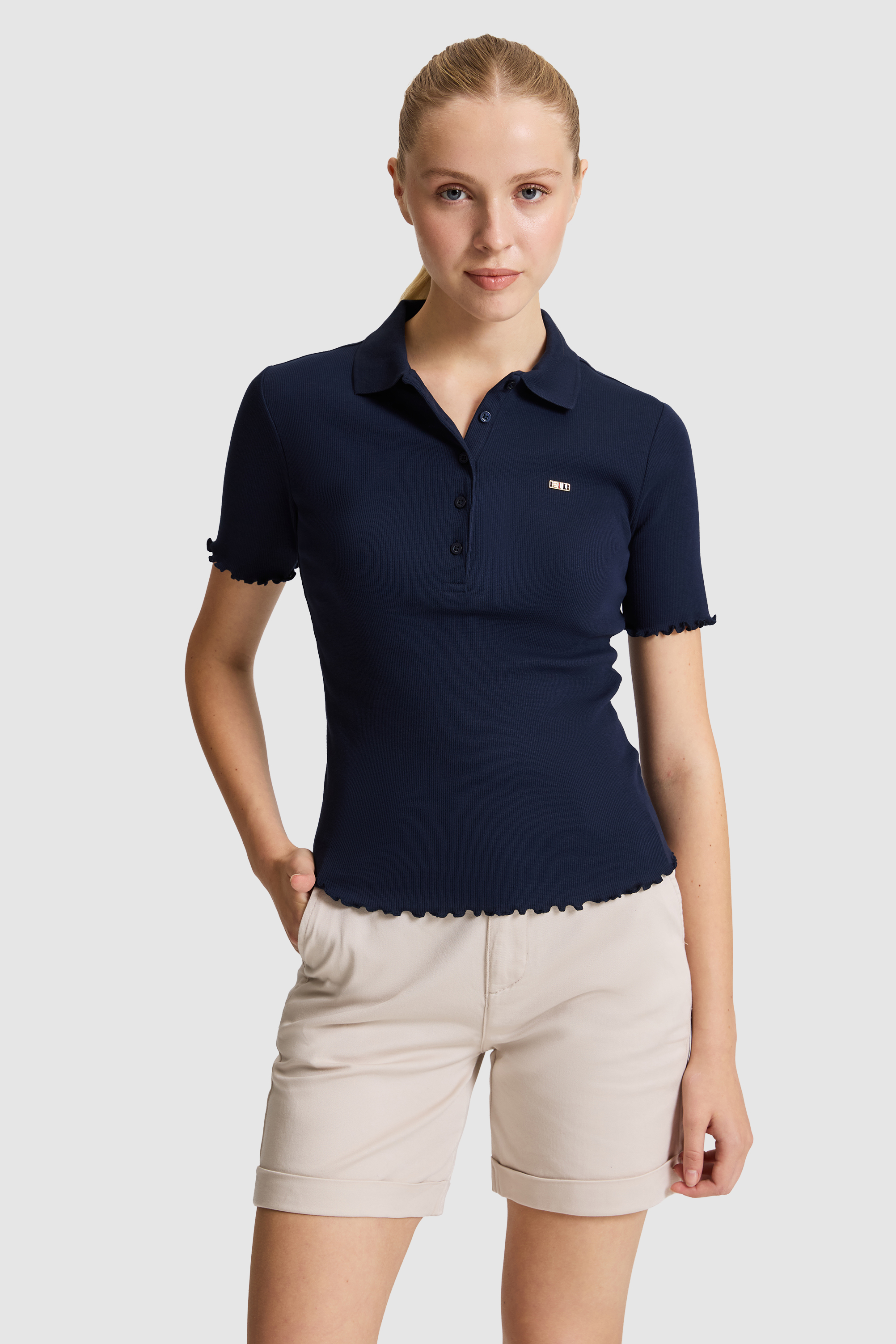 Kadın Lacivert Polo Yaka Tişört - 50323563001