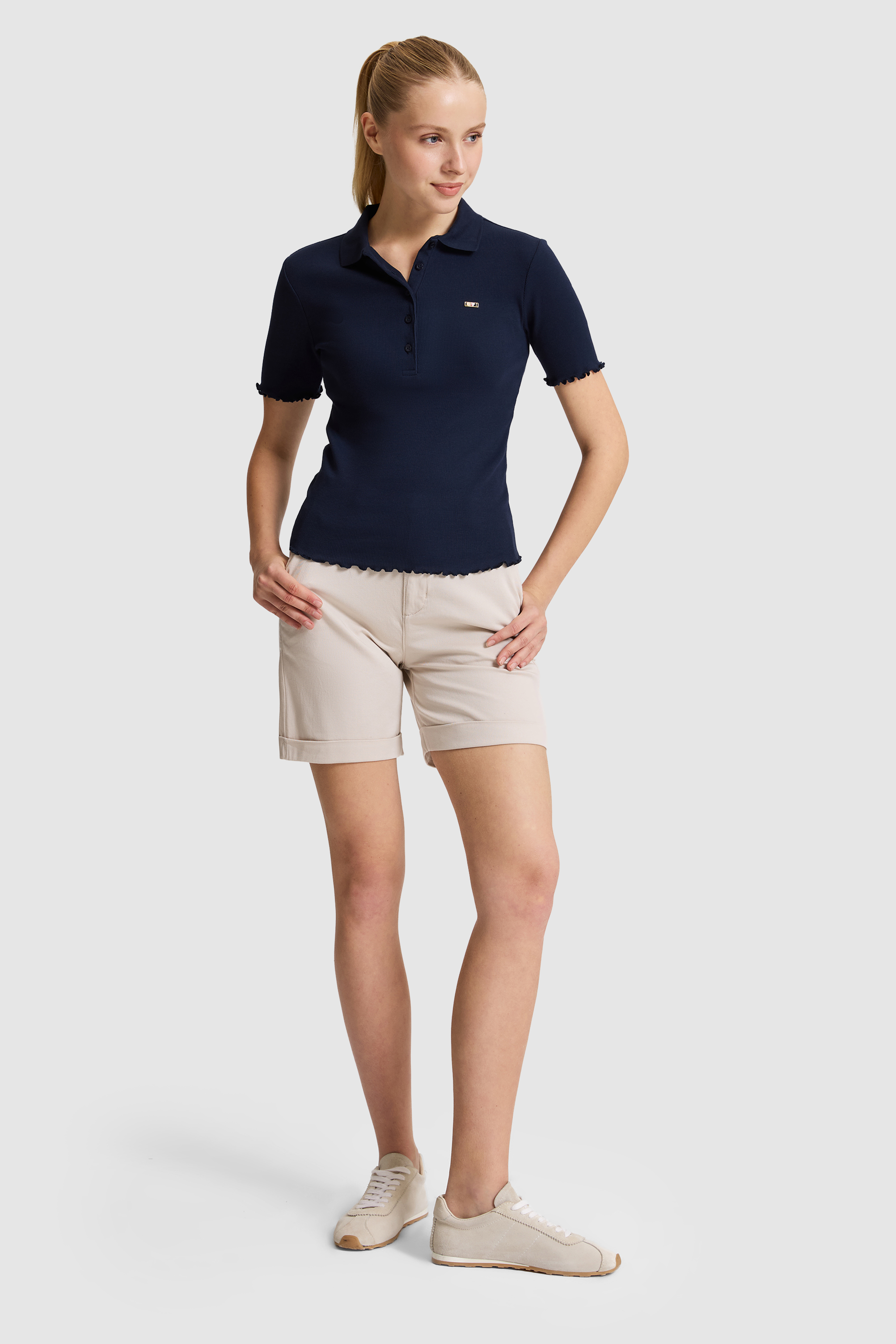 Kadın Lacivert Polo Yaka Tişört - 50323563001