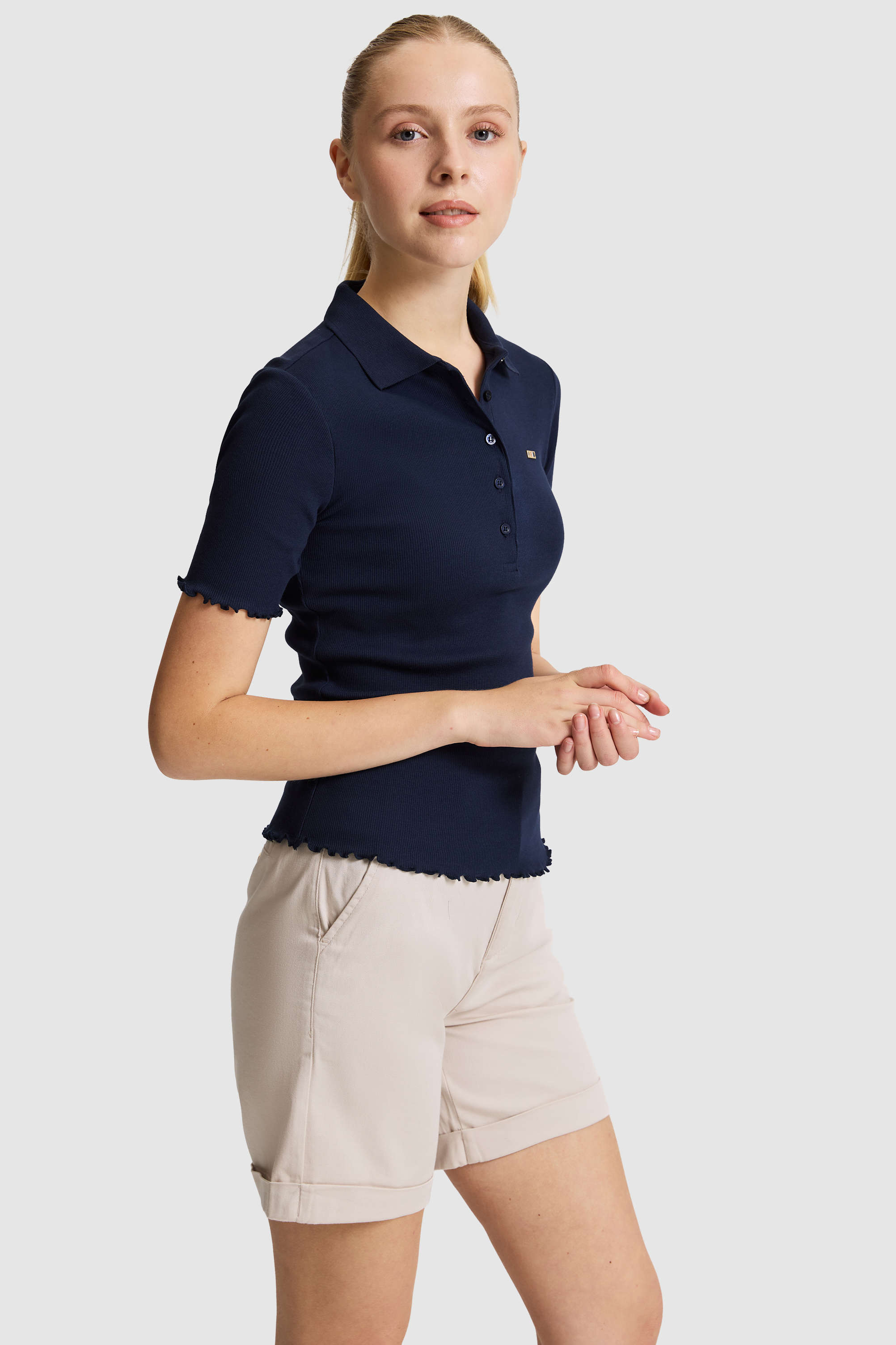 Kadın Lacivert Polo Yaka Tişört - 50323563001