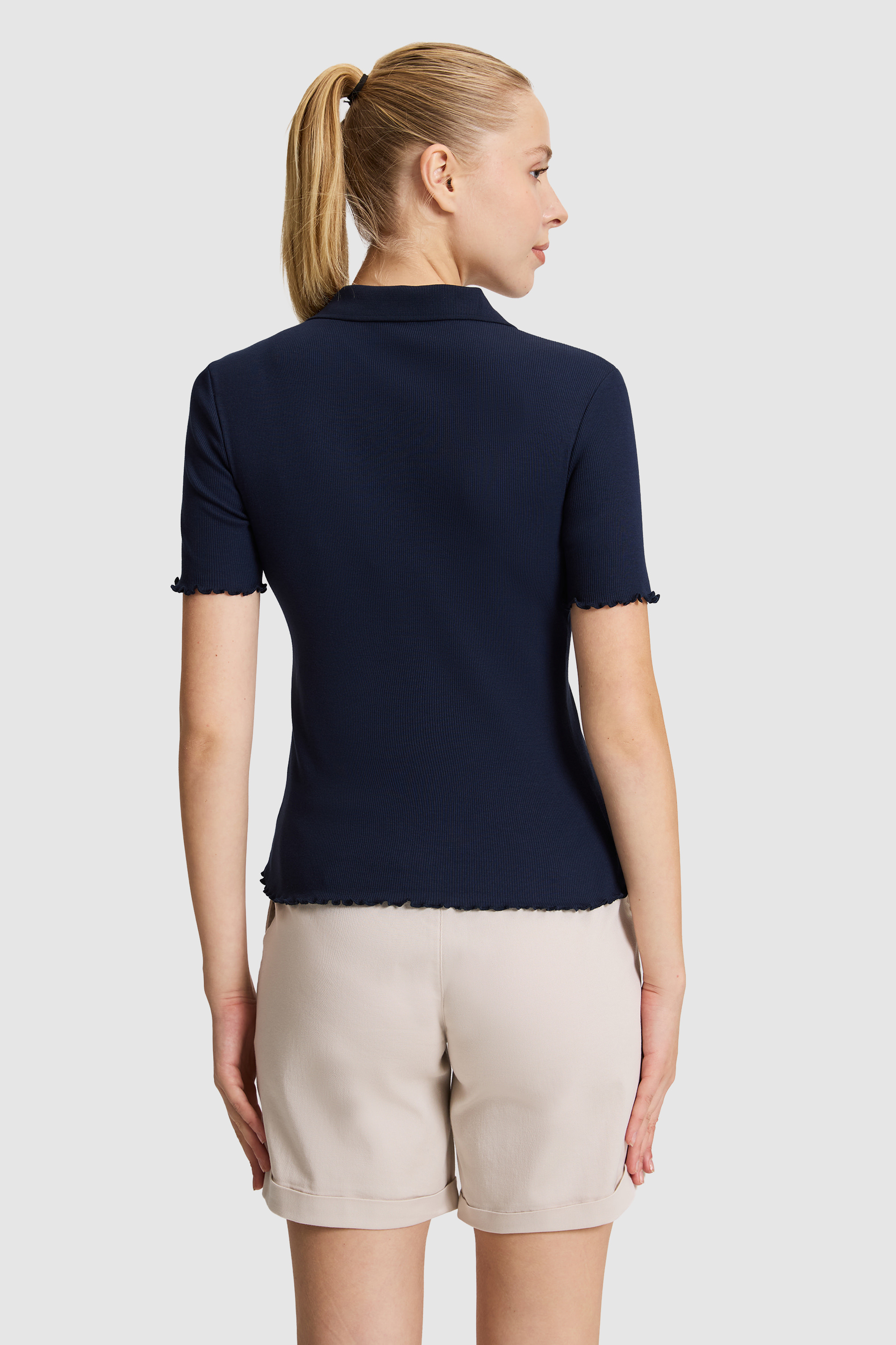 Kadın Lacivert Polo Yaka Tişört - 50323563001