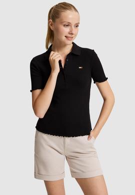 Kadın Siyah Polo Yaka Tişört - 50323563013