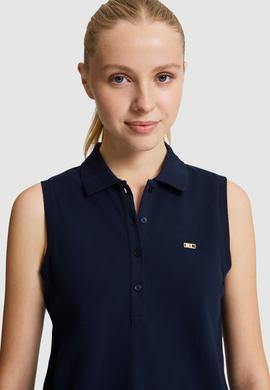 Kadın Lacivert Polo Yaka Düğme Detaylı Tişört - 50323574010
