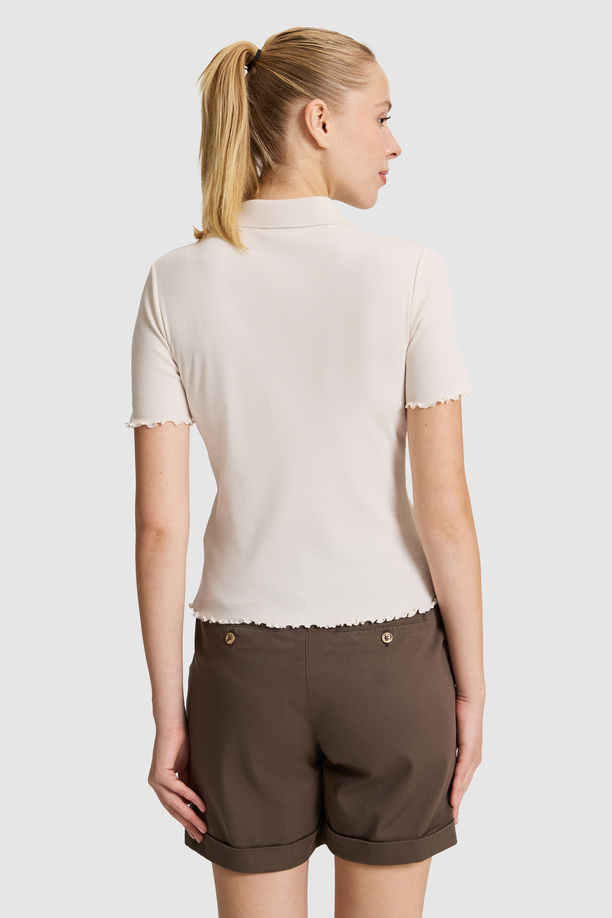 Kadın Krem Polo Yaka Tişört - 50323563028