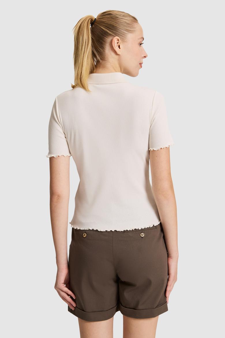 Kadın Krem Polo Yaka Tişört - 50323563028