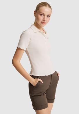 Kadın Krem Polo Yaka Tişört - 50323563028