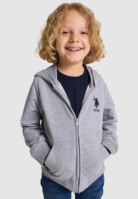 Erkek Çocuk Gri Melanj Kapüşonlu İnce Fermuarlı Basic Sweatshirt - 50320440041