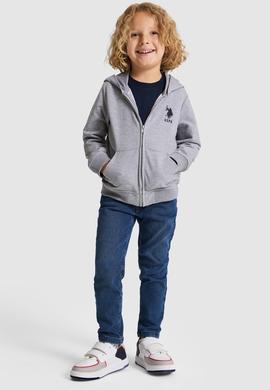 Erkek Çocuk Gri Melanj Kapüşonlu İnce Fermuarlı Basic Sweatshirt - 50320440041