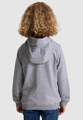 Erkek Çocuk Gri Melanj Kapüşonlu İnce Fermuarlı Basic Sweatshirt - 50320440041