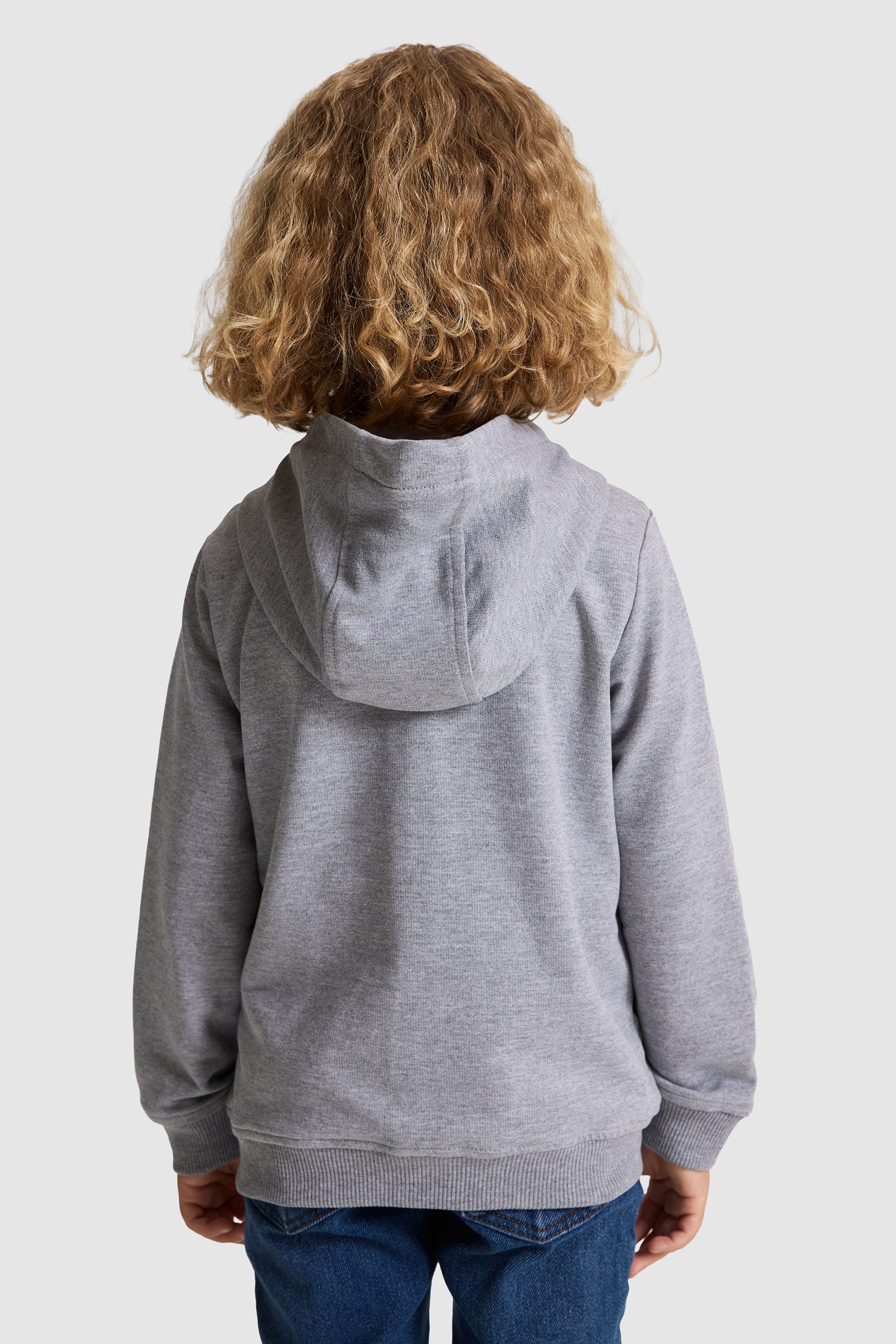 Erkek Çocuk Gri Melanj Kapüşonlu İnce Fermuarlı Basic Sweatshirt