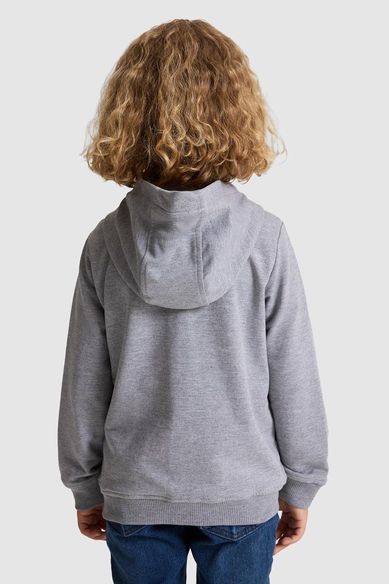 Erkek Çocuk Gri Melanj Kapüşonlu İnce Fermuarlı Basic Sweatshirt - 50320440041
