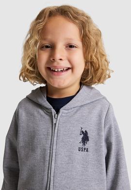 Erkek Çocuk Gri Melanj Kapüşonlu İnce Fermuarlı Basic Sweatshirt - 50320440041
