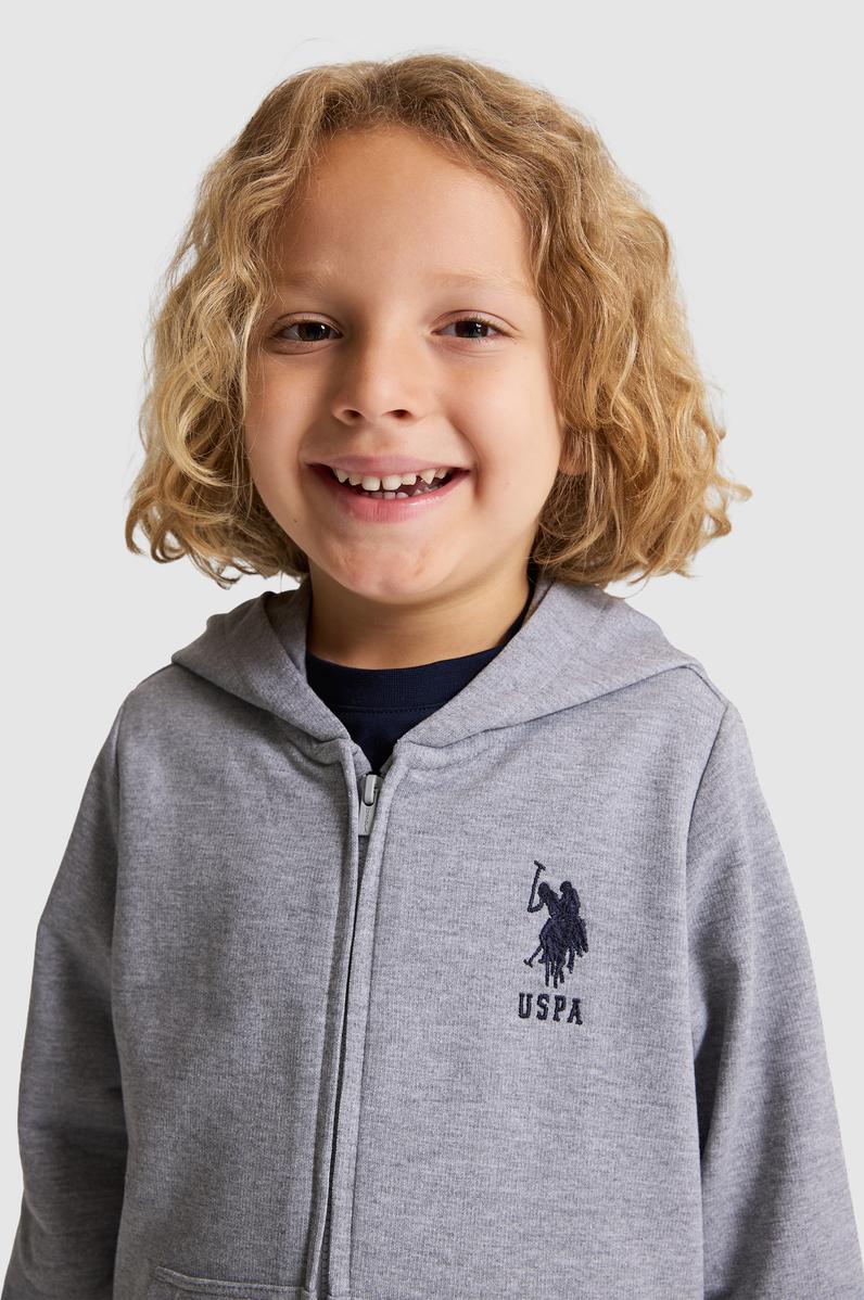 Erkek Çocuk Gri Melanj Kapüşonlu İnce Fermuarlı Basic Sweatshirt