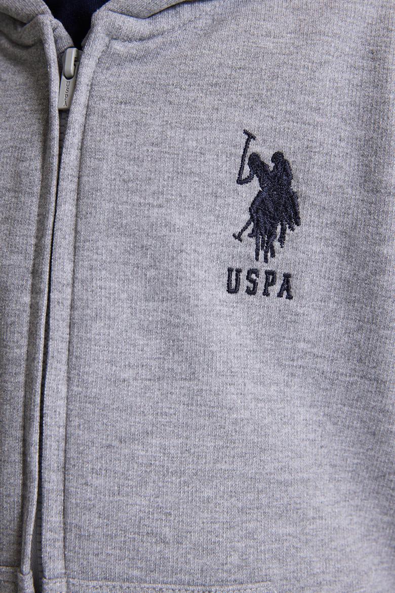 Erkek Çocuk Gri Melanj Kapüşonlu İnce Fermuarlı Basic Sweatshirt - 50320440041
