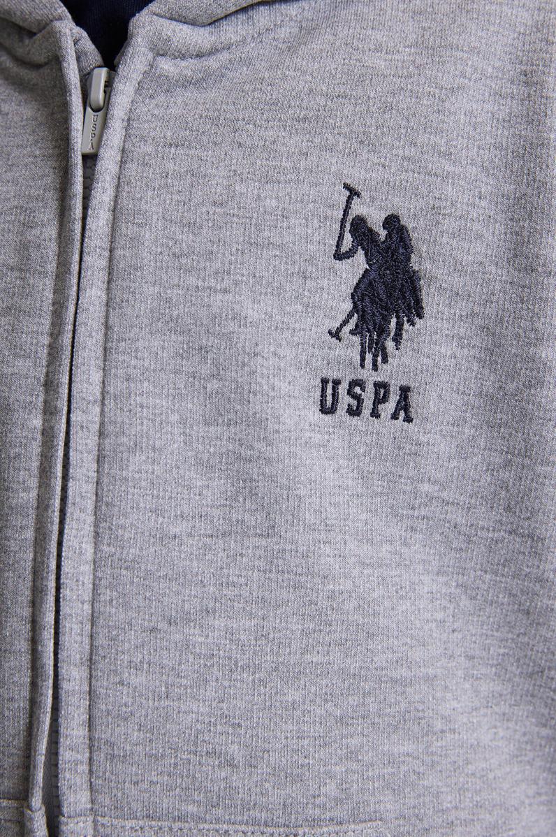 Erkek Çocuk Gri Melanj Kapüşonlu İnce Fermuarlı Basic Sweatshirt