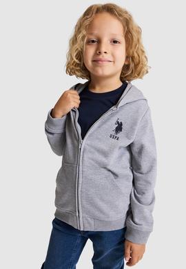 Erkek Çocuk Gri Melanj Kapüşonlu İnce Fermuarlı Basic Sweatshirt - 50320440041