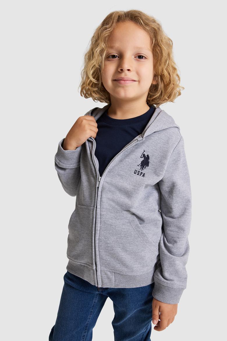 Erkek Çocuk Gri Melanj Kapüşonlu İnce Fermuarlı Basic Sweatshirt - 50320440041