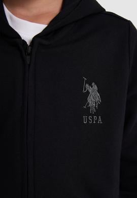 Erkek Çocuk Siyah Kapüşonlu İnce Fermuarlı Basic Sweatshirt - 50320440027