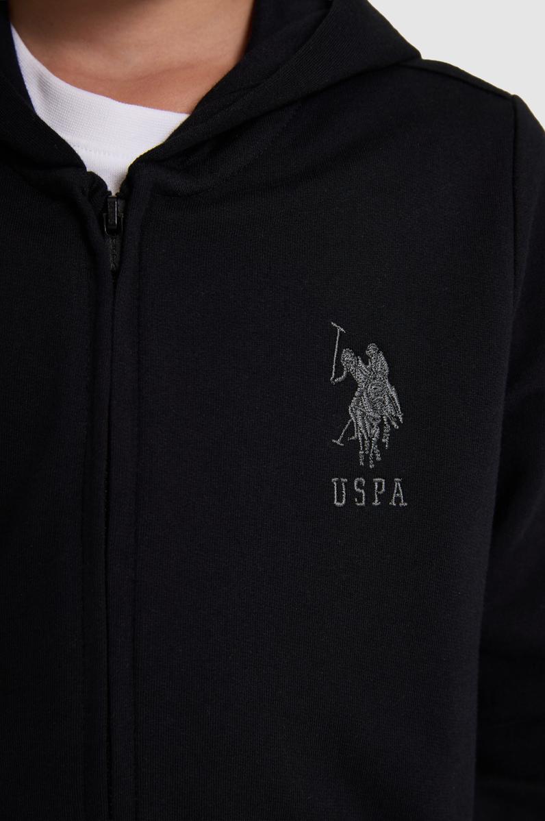 Erkek Çocuk Siyah Kapüşonlu İnce Fermuarlı Basic Sweatshirt