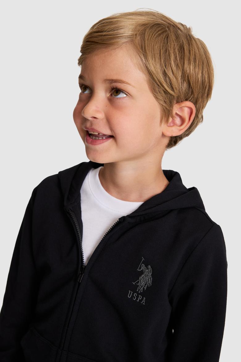 Erkek Çocuk Siyah Kapüşonlu İnce Fermuarlı Basic Sweatshirt - 50320440027