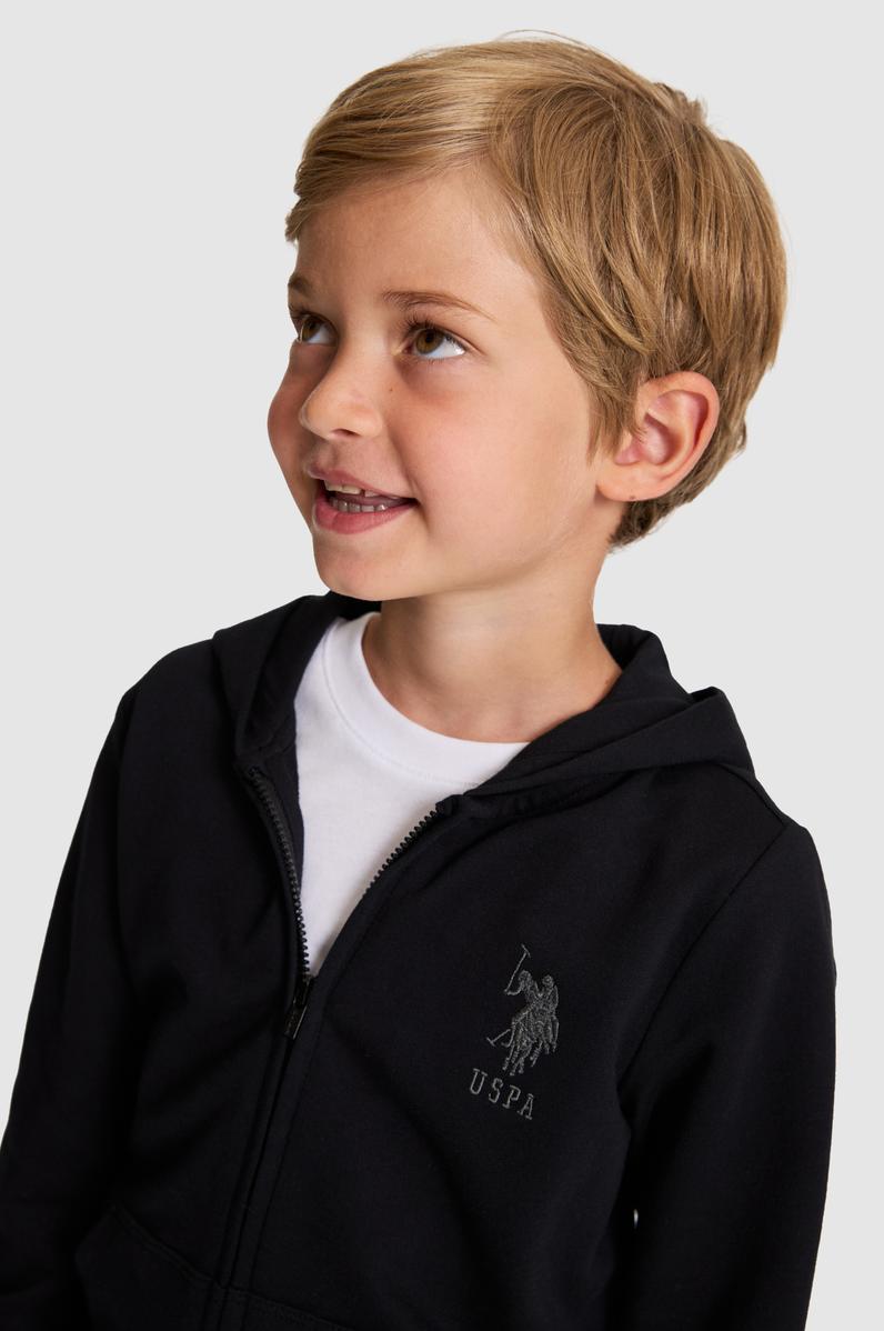 Erkek Çocuk Siyah Kapüşonlu İnce Fermuarlı Basic Sweatshirt