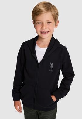 Erkek Çocuk Siyah Kapüşonlu İnce Fermuarlı Basic Sweatshirt - 50320440027