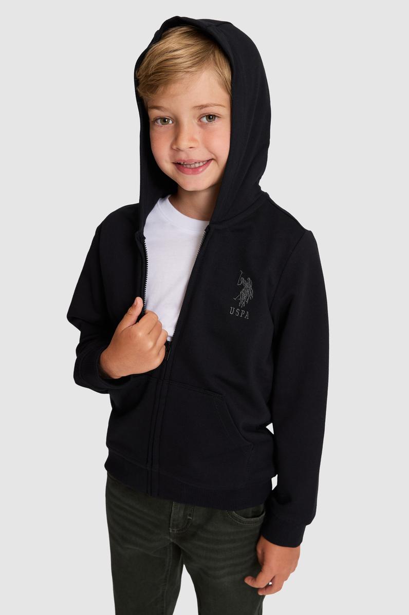 Erkek Çocuk Siyah Kapüşonlu İnce Fermuarlı Basic Sweatshirt