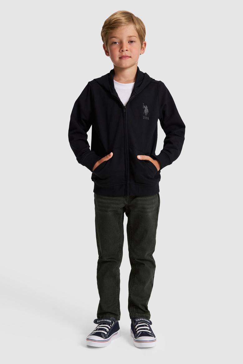Erkek Çocuk Siyah Kapüşonlu İnce Fermuarlı Basic Sweatshirt - 50320440027