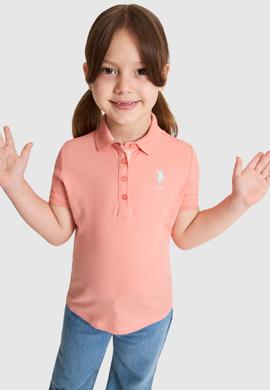 Kız Çocuk Somon Polo Yaka Basic Tişört - 50320287079